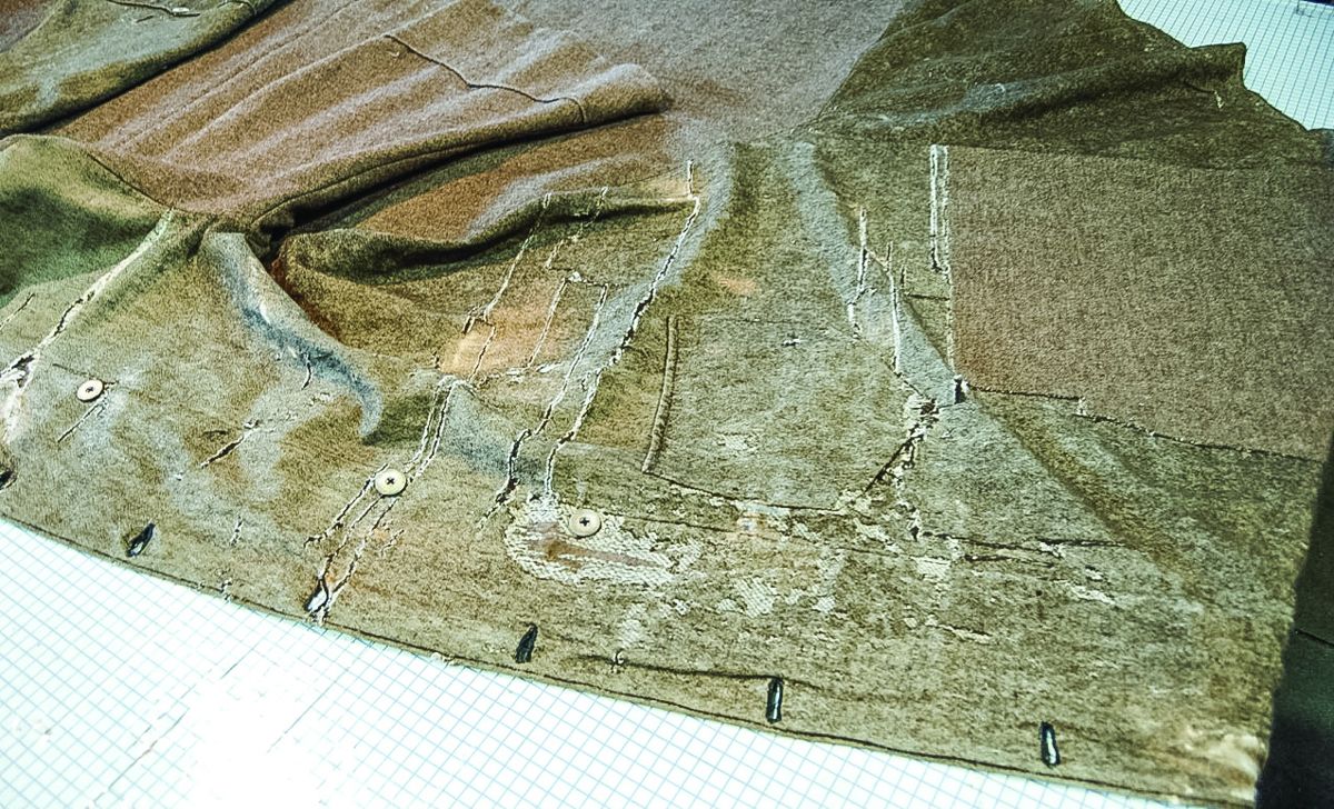 Left side of coat (as worn) before treatment.