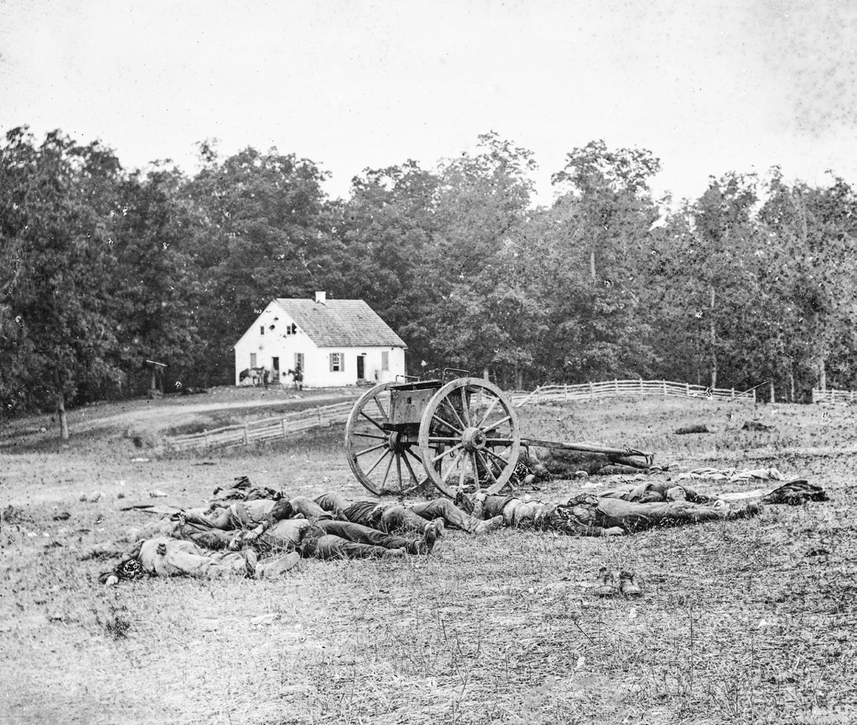 Dead in front of Dunker Church, Antietam, Maryland. (Library of Congress)