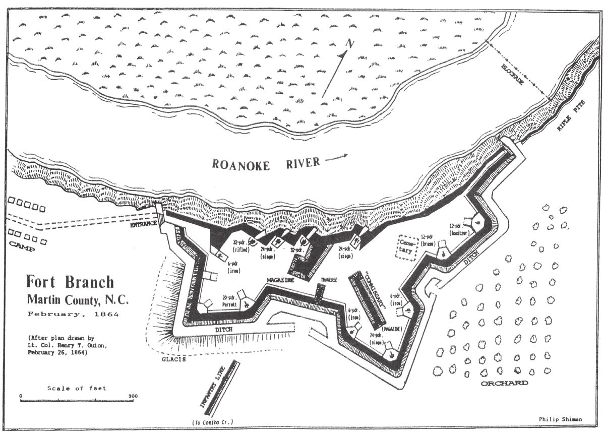 Fig. 1 Map based on February 1864 survey by C.S. Engineer Lt. Col. Henry T. Guion Fig.
