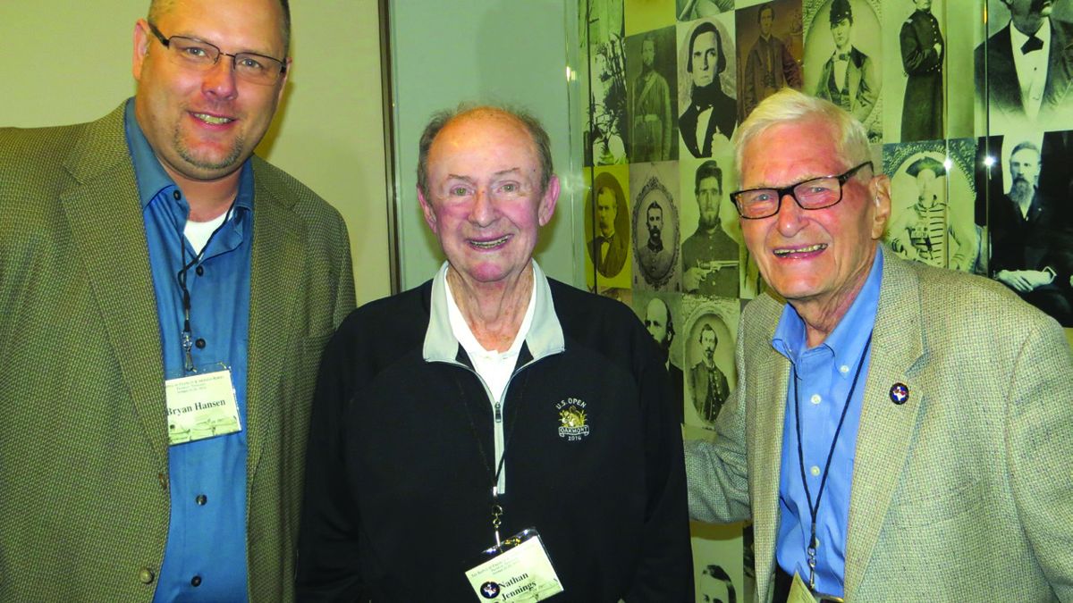 Bryan Hansen, left of Thompsons Station, Tennessee. Nathan Jennings, center and Norman Lewis, both from Houston attended the Battle of Franklin Trust Symposium. Mr. Lewis is a WWII vet having served in the Philippines. (Greg Wade)