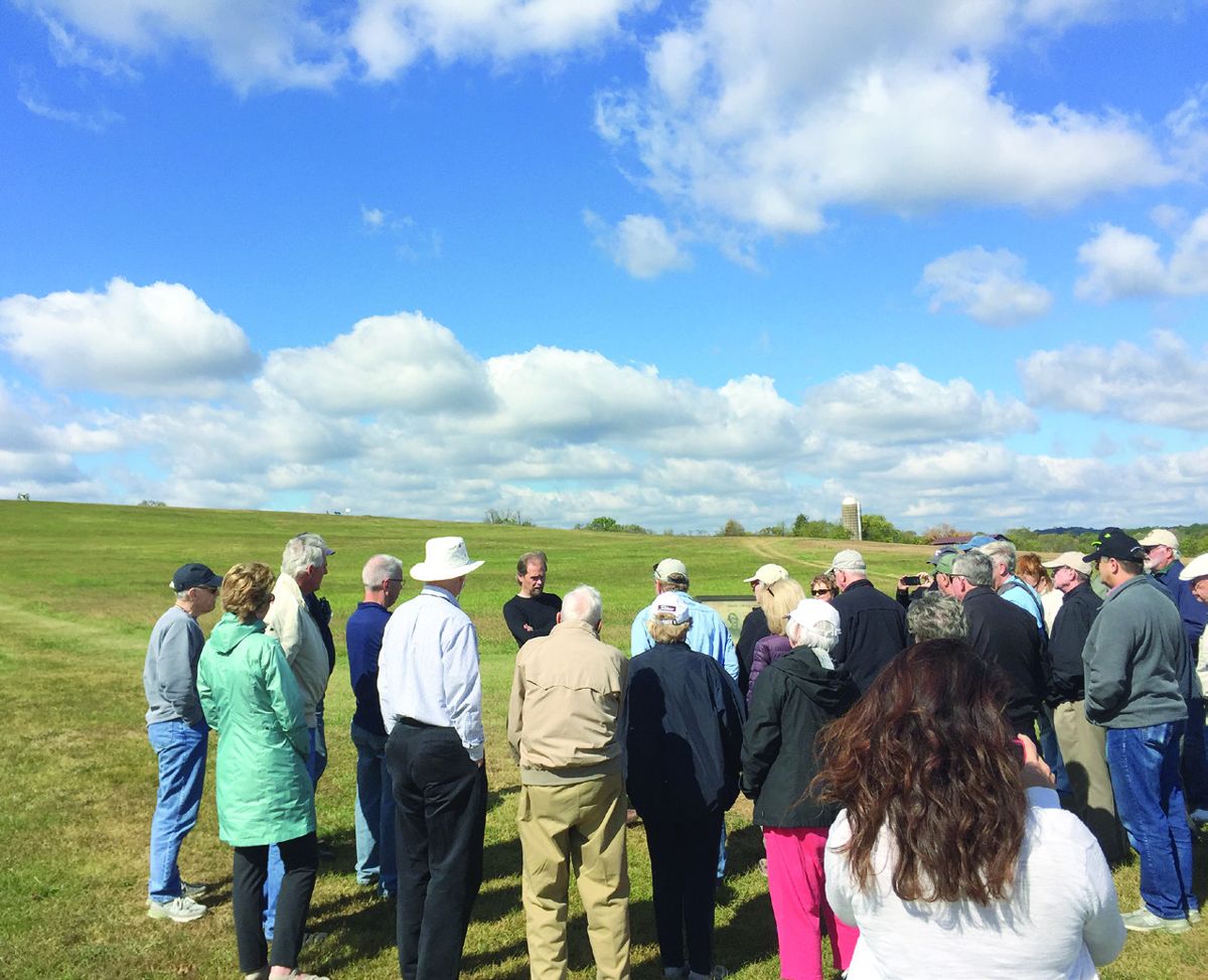 In this photo the BOFT’s Chief Executive Officer Eric Jacobson discusses the Spring Hill Campaign on part of the preserved battlefield. Spring Hill occurred on Nov 29th to be followed by Franklin on the 30th.