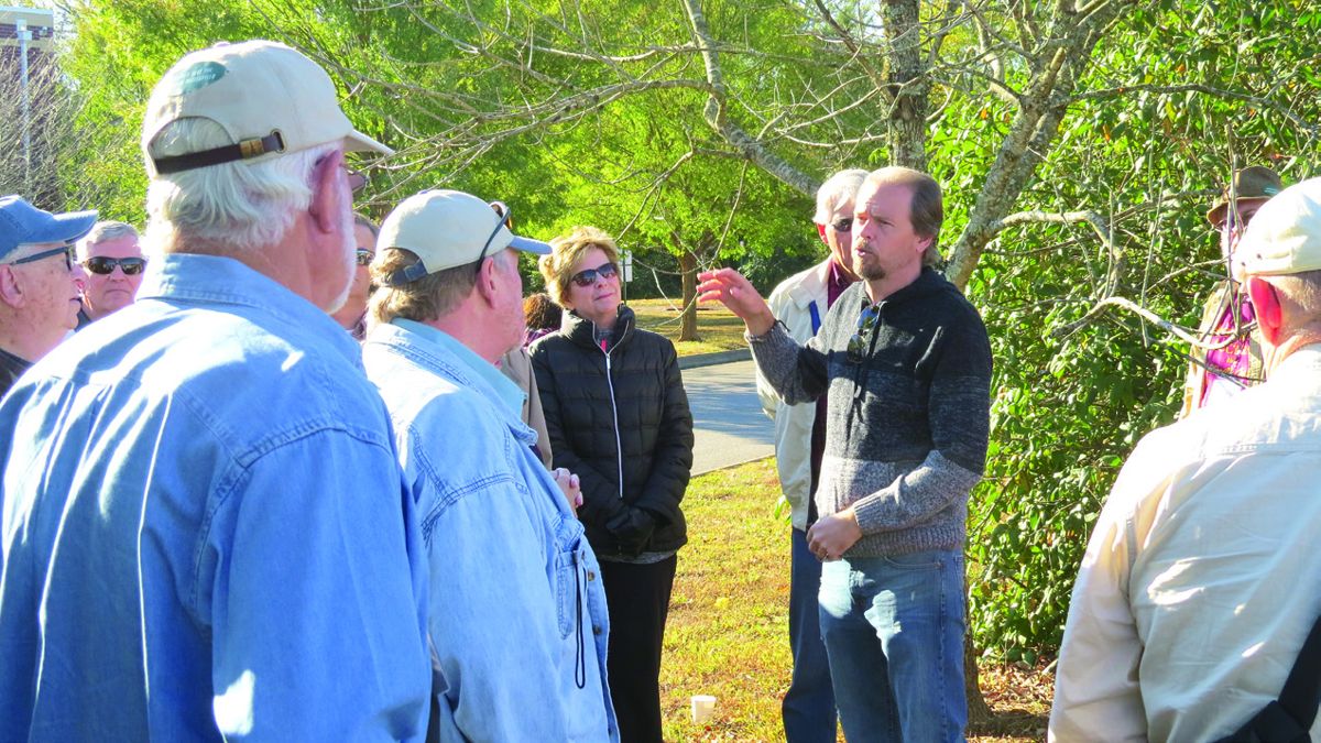 Eric Jacobson of the Battle of Franklin Trust talks to attendees at St Johns Church in Mt Pleasant, Tenn. This church is where several who died from the Battle of Franklin were interred. Pat Cleburne was later taken to his home for reburial as were Confederate Generals Granbury and Strahl. (Greg Wade)