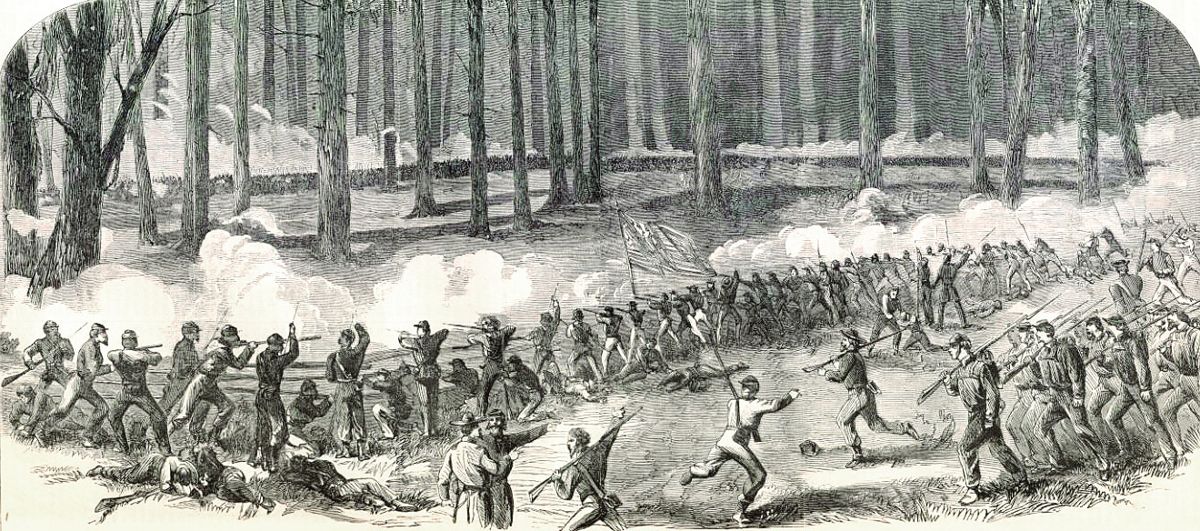 Logan’s Division battling the Confederates near Fourteen Mile Creek.
