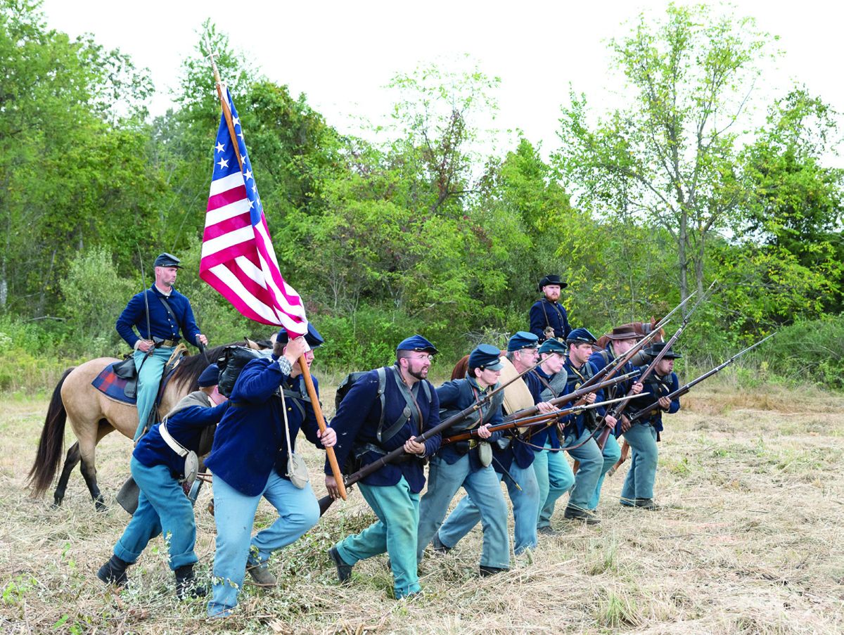 Union Infantry charging during one of the scenes.