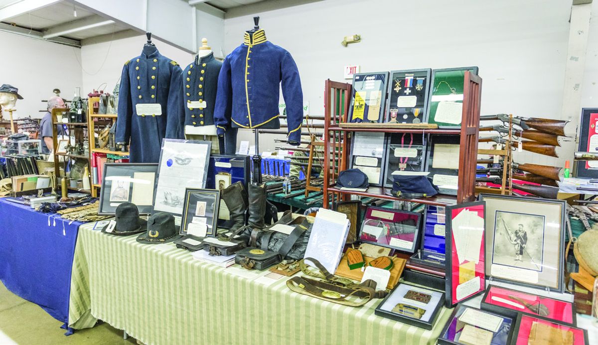 One of the hundreds of tables filled with original Civil War artifacts. Courtesy Union Drummer Boy, Gettysburg, Pa.