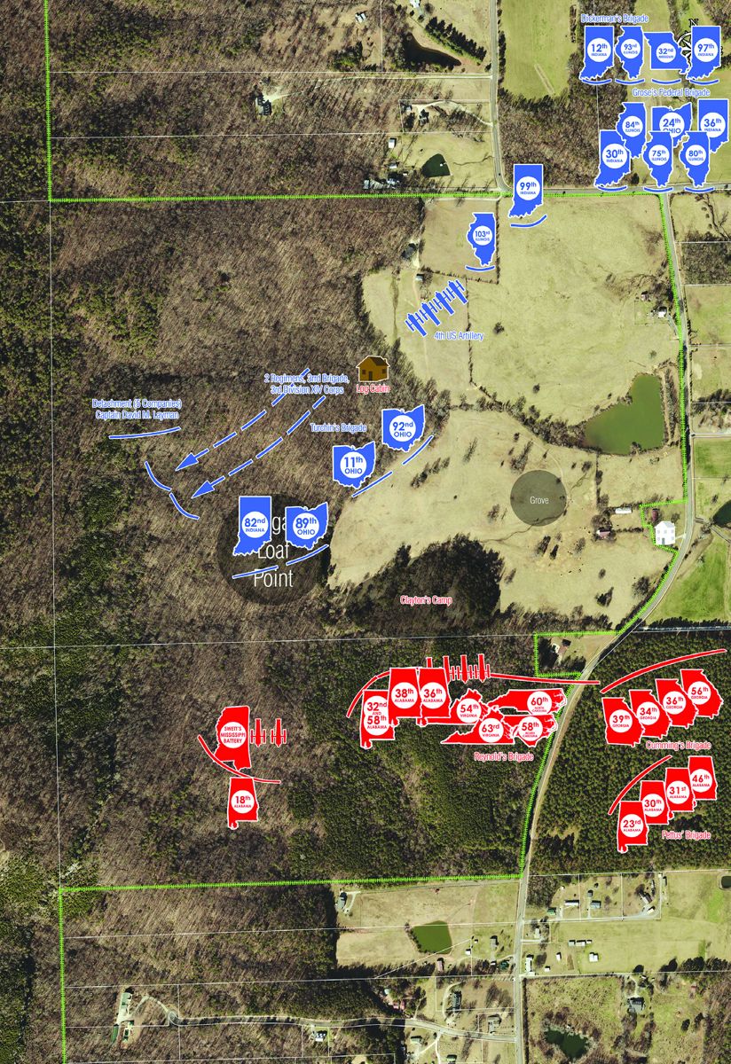 Map of February 25, 1864, 4 PM-evening. Turchin withdraws at