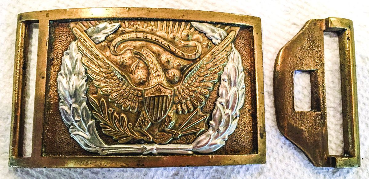 Enlisted Civil War sword belt plate with silver wreath and matching keeper.