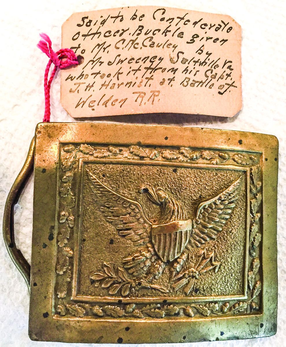 This buckle without the tag is about $300. The tag, with history from the Petersburg battlefield, adds value, possibly $400+.