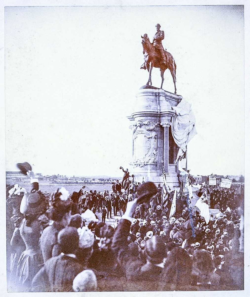 Joseph Johnston was among the dignitaries who pulled the rope to unveil the equestrian statue of Lee on what became Monument Avenue in Richmond.