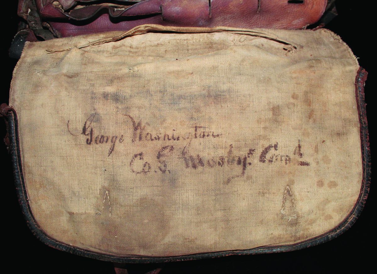 Underside of the waterproof flap reads: “George Washington Co G, Mosby’s Com’d”. (Photos by Shannon Pritchard)