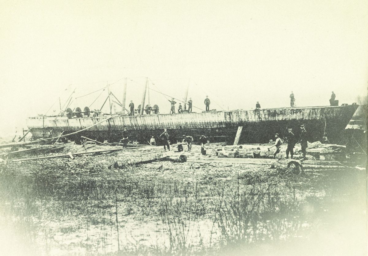 Wreck of U.S. gunboat Indianola. Mississippi River Fleet. (Library of Congress)