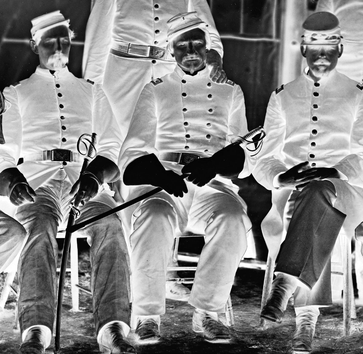 Maj. Henry W. Sawyer, middle, and staff at Camp Stoneman. (Library of Congress)