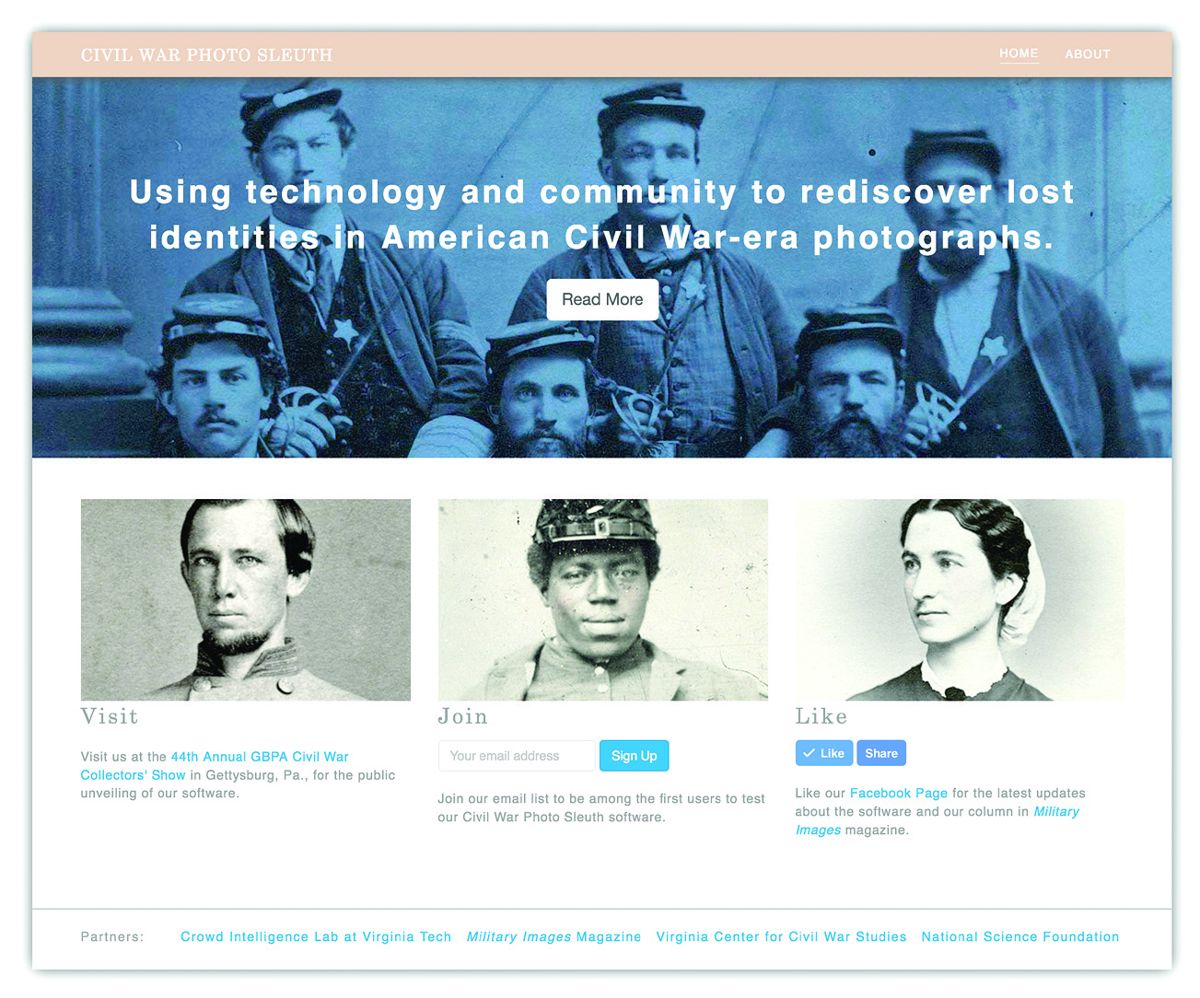 CivilWarPhotoSleuth.com home page.