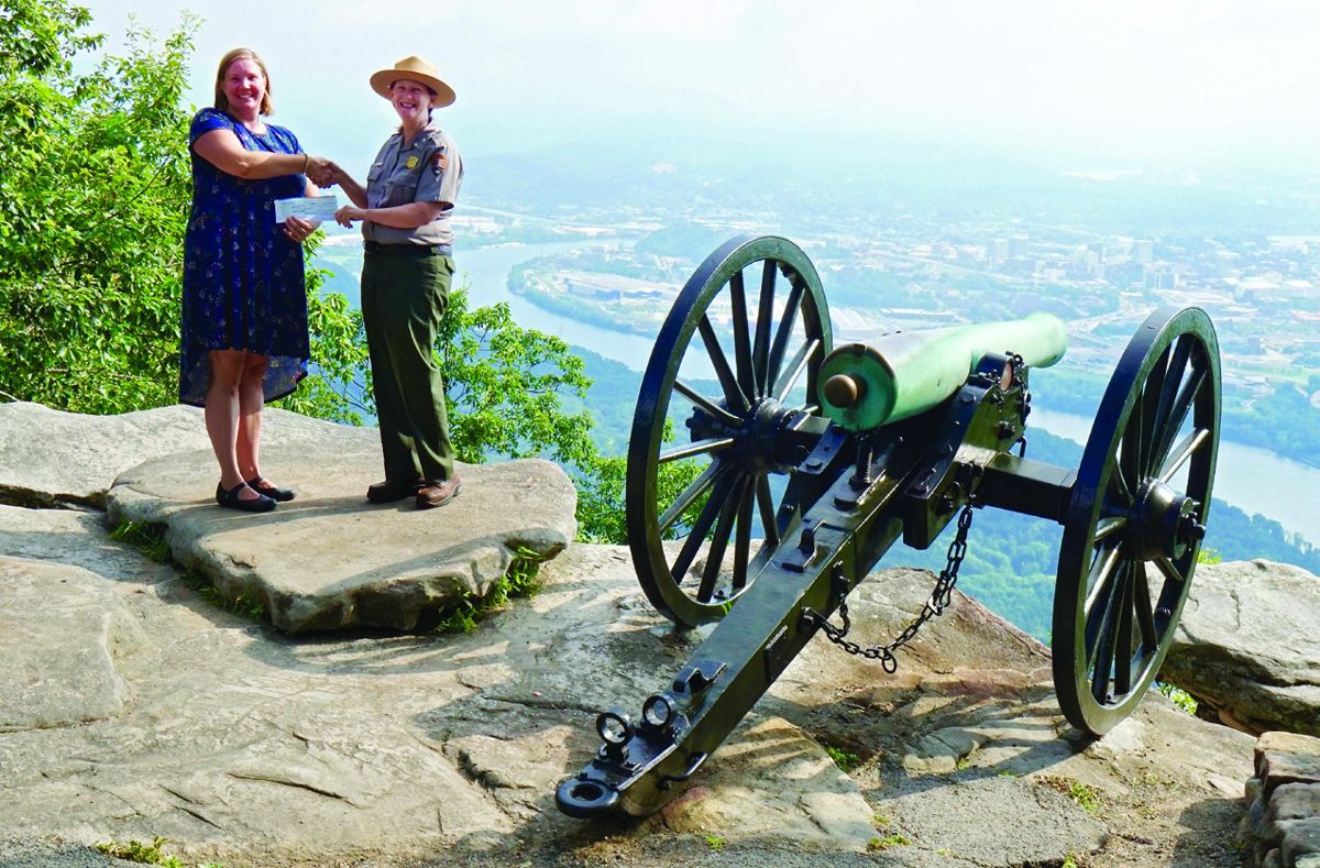 Executive Director of Friends of Moccasin Bend Tricia Mims (left) and Acting Superintendent Barbara Judy (right) on top of Lookout Mountain.