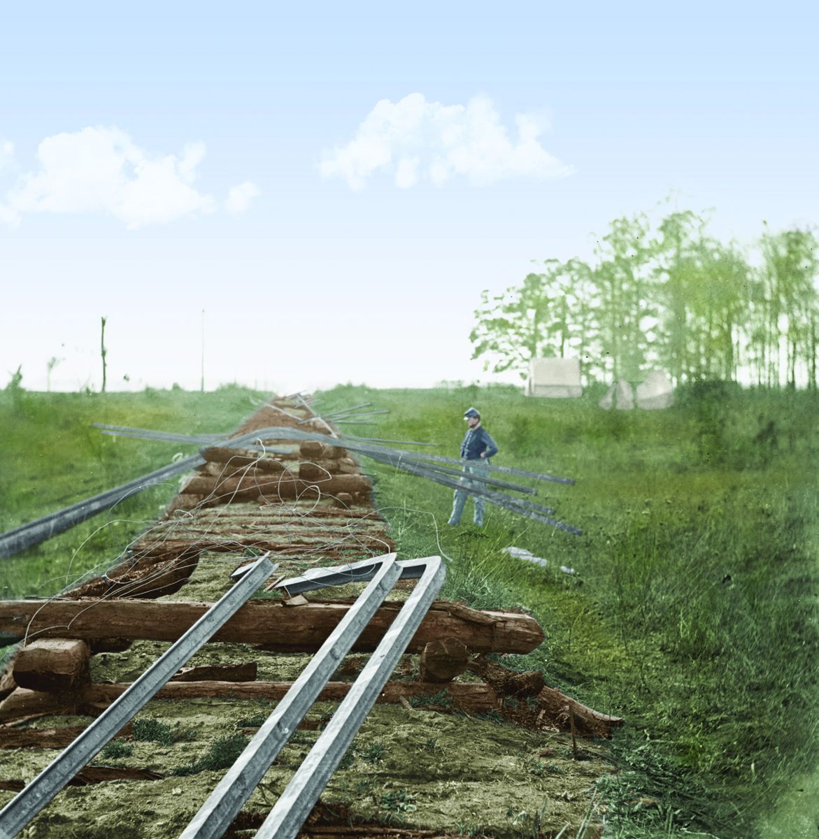 Tracks of the Orange & Alexandria Railroad, destroyed by the Confederates between Bristow Station and the Rappahannock, Va.; Oct. 1863 Colorization © 2015 civilwarincolor.com courtesy civilwarincolor.com/cwn (Library of Congress)