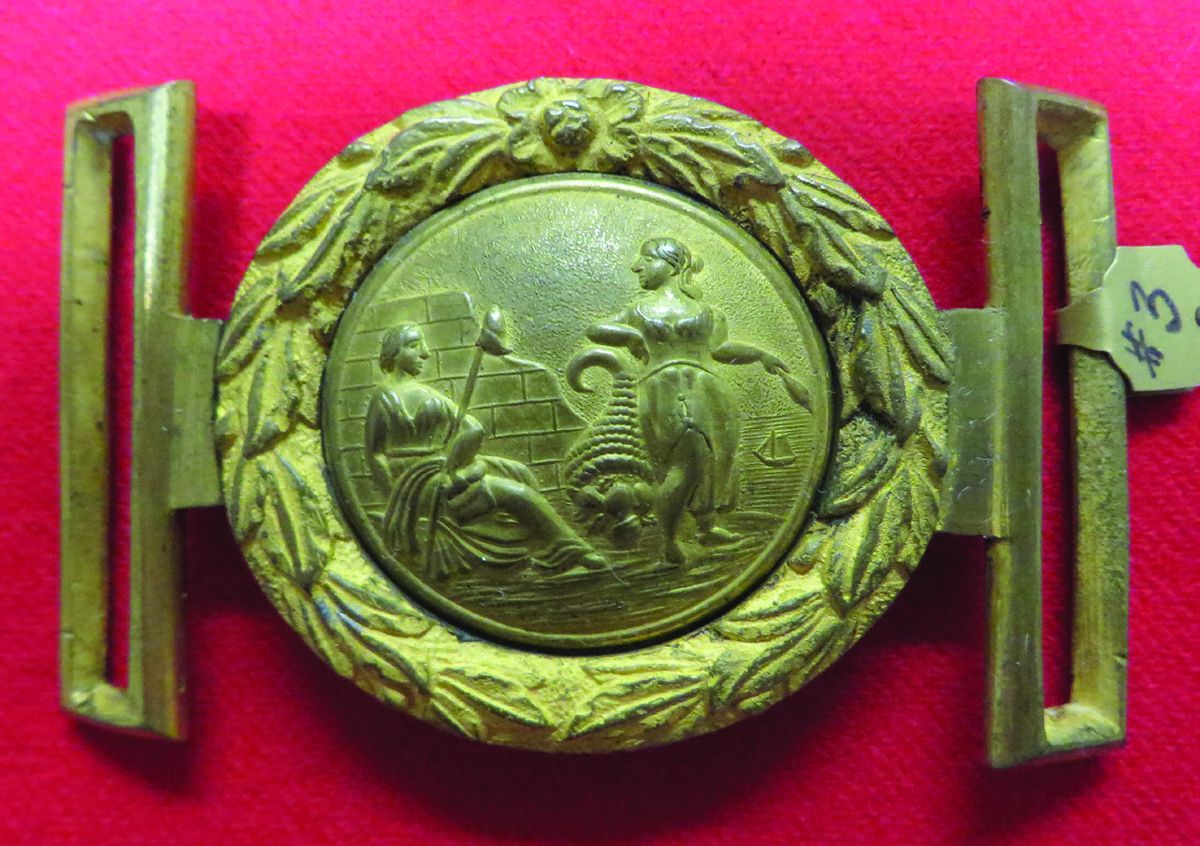 Complete North Carolina belt buckle made by N.P. Ames of Chicopee, Mass.