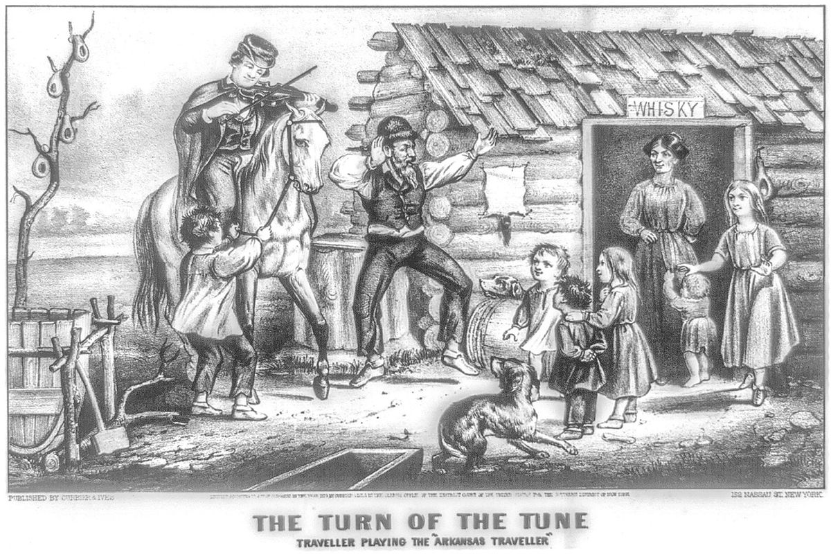 The turn of the tune: traveller playing the “Arkansas traveller”. Published by Currier & Ives, c1870.