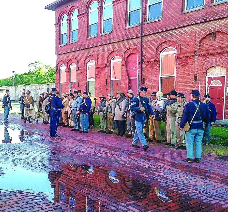 Elmira Prisoners Being Lined Up at the Railroad Depot.