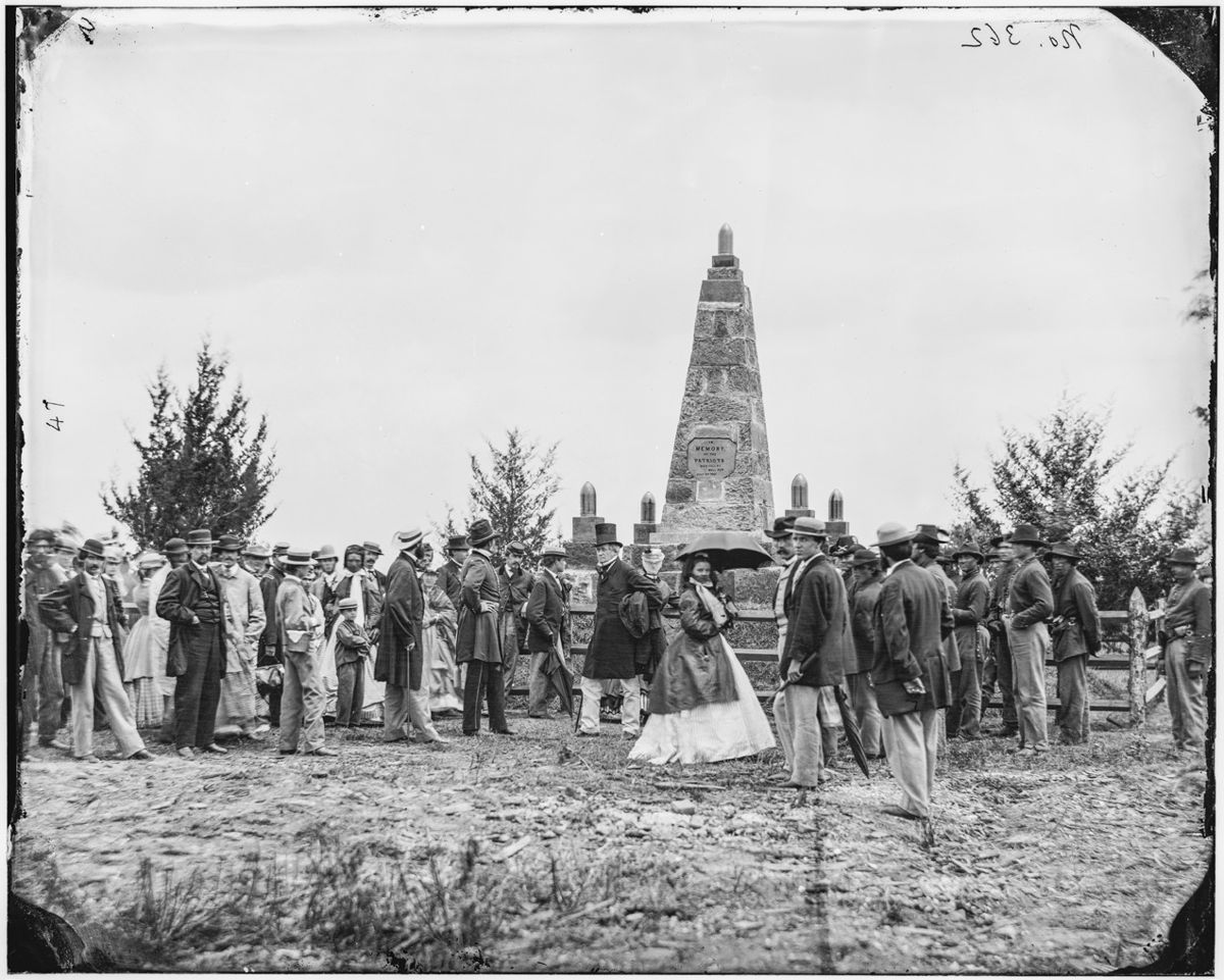 Bull Run, Va. Dedication of the battle monument; Judge Abram B. Olin of the District of Columbia Supreme Court, who delivered the address, stands by the rail. (Library of Congress)