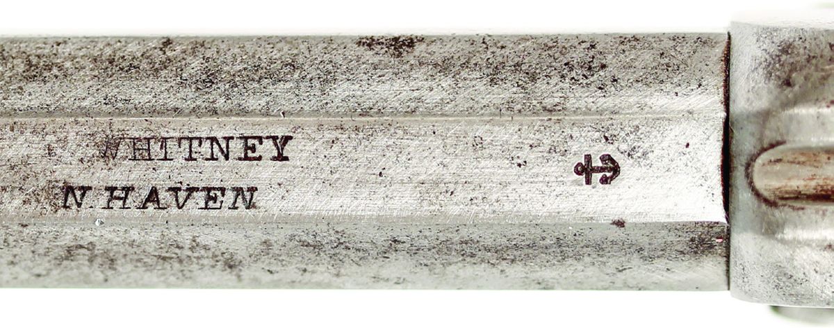 U.S. Navy “anchor” inspection mark on barrel of a Whitney Navy revolver.
