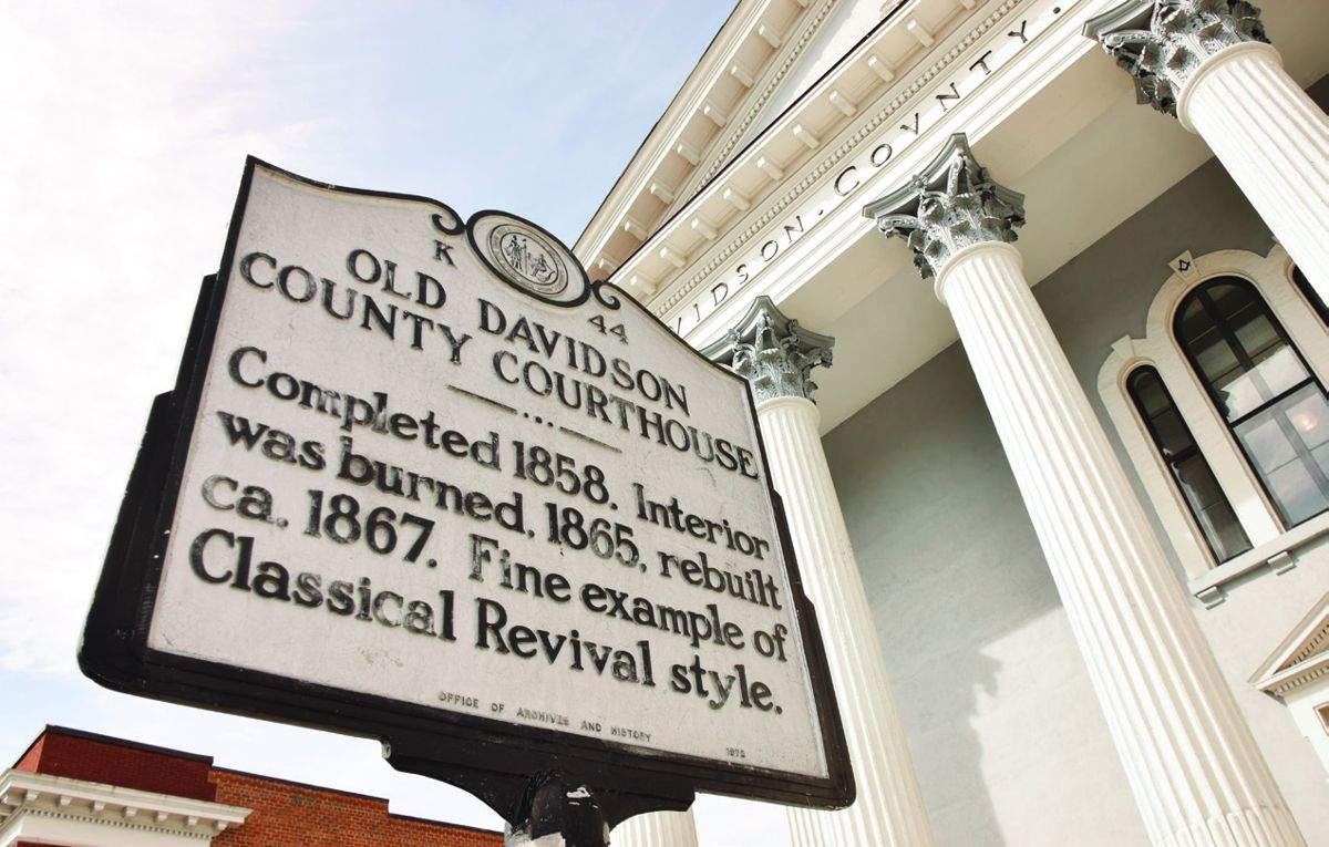 N.C. Historical Marker. The old Davidson County Courthouse was built circa 1858. Interior burned in February 1865. It was (Photos by Bob Ruegsegger)