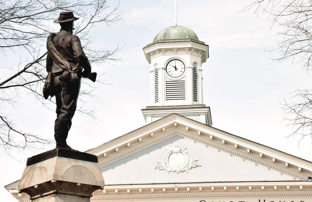 Bronze Soldier and Old Courthouse. The bronze figure on Davidson County’s Confederate monument faces north. The monument was moved to its present location in 1950.