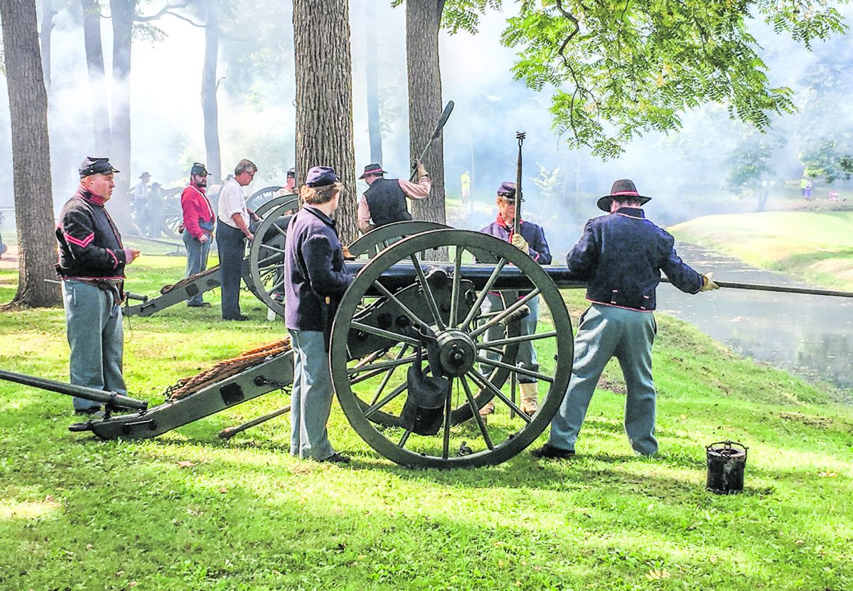 A Federal battery fires at their Rebel opposition during one of the battles.