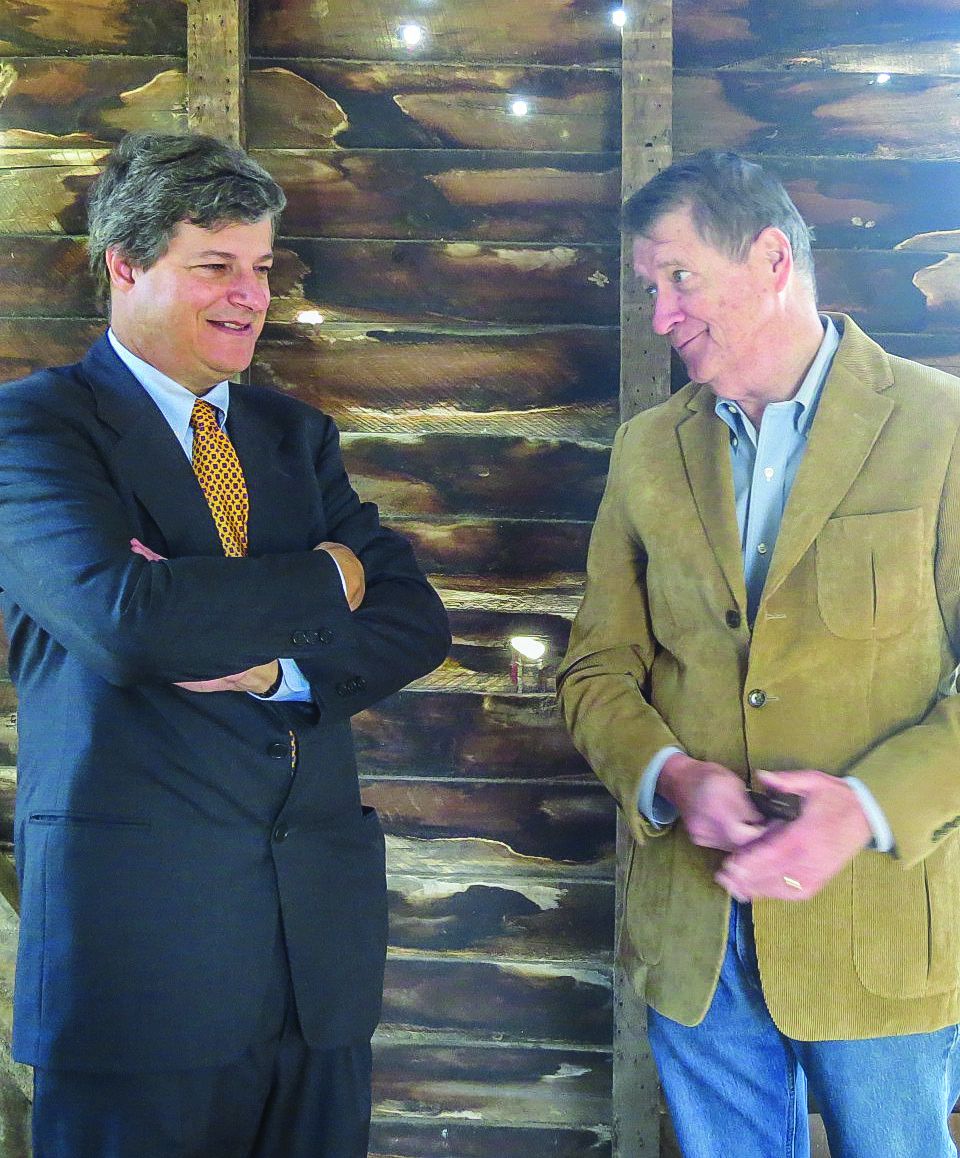 Patrick McIntyre of the THC and Cullen Smith, Board member of the Battle of Franklin Trust inside the restored farm office.