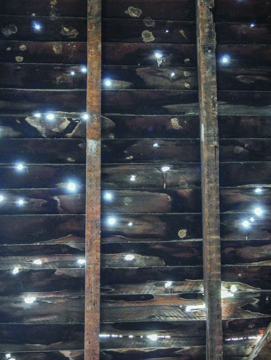 Another photo showing how the inside of the farm office looks since the wall covering was removed.