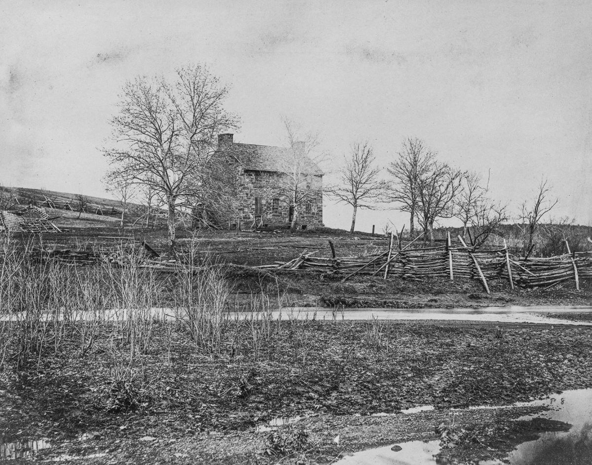 Stone house on Warrenton Pike on the Bull Run Battlefield. (Library of Congress)