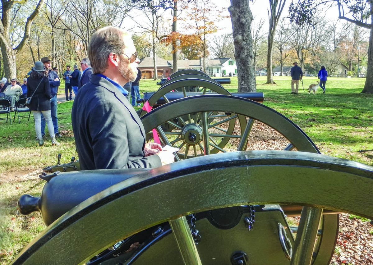 Battle of Franklin Trust CEO Eric Jacobson looks at the ground the 1st Kentucky Artillery saw south during the Battle of Franklin.