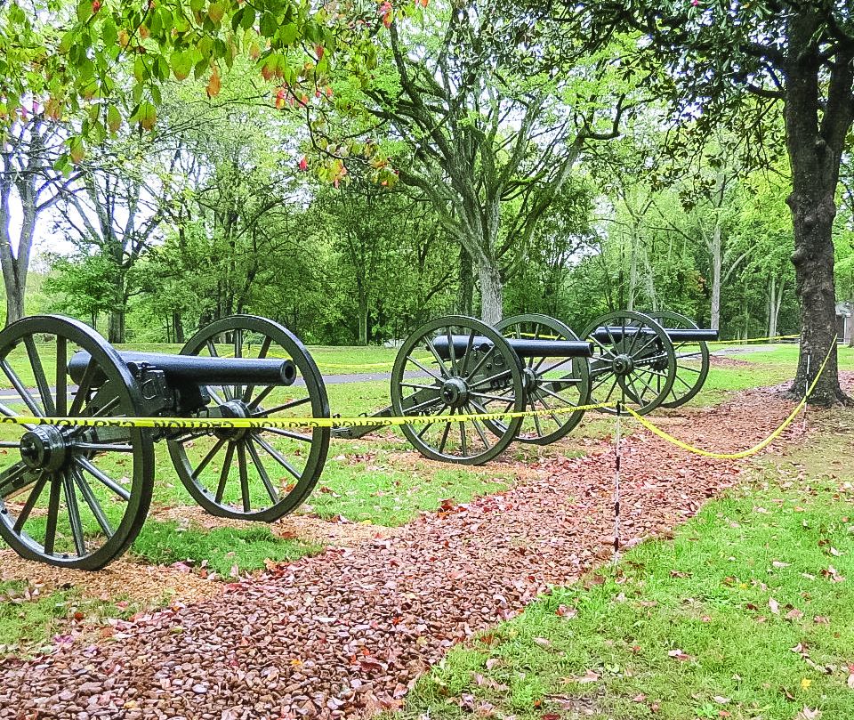 Guns placed along the Federal trench lines marked by gravel shortly after their delivery in September. Monies are being raised to purchase the fourth. This is the site of the First Kentucky (Federal).