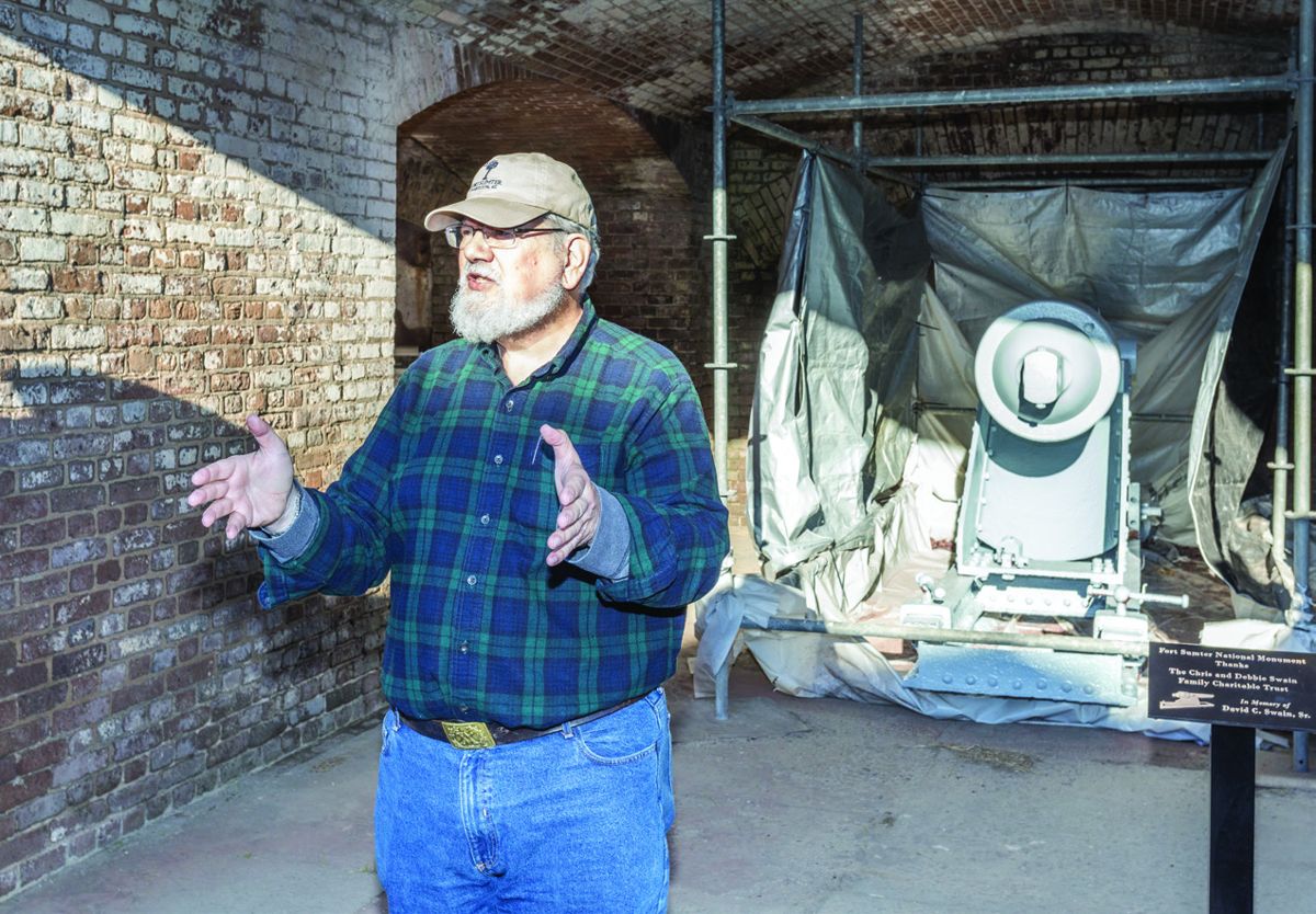 Historian Rick Hatcher describes manufacturing data of the Parrott Rifles revealed during the preservation process. (All photos by Jack Melton)