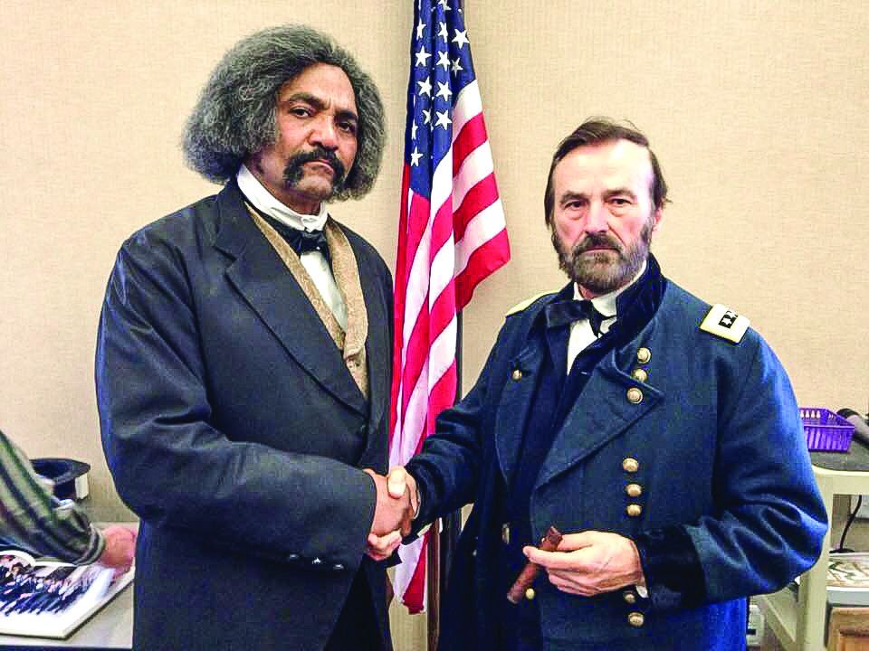 Handshake with Frederick Douglass (Steve Cole) and General Grant (Curt Fields) at the Lincoln event.