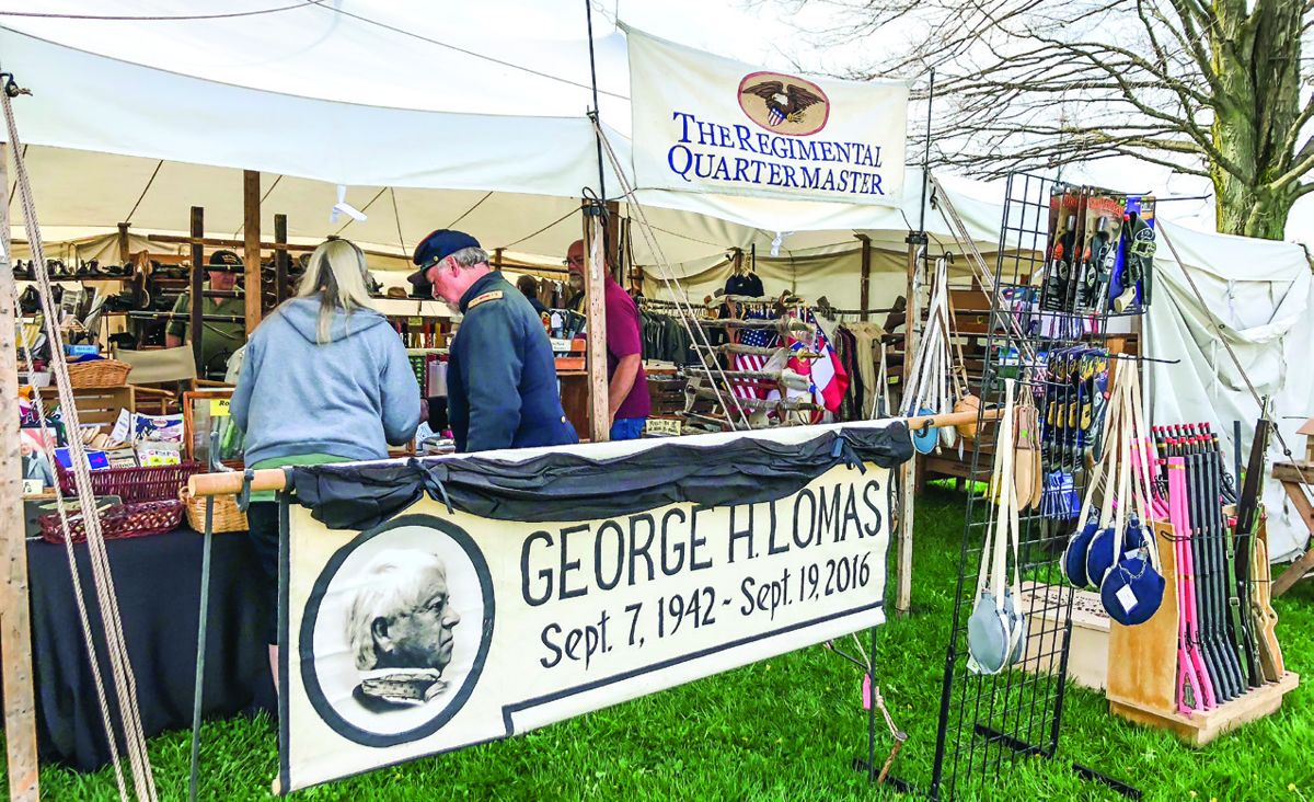 The Regimental Quartermaster’s tent was packed full of reenacting gear with a tribute to founder George H. Lomas.