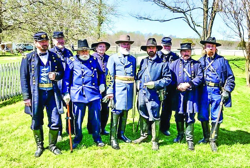 Confederate and Union Officers poise for a group photo. Third from the left is John Griffiths, the GGGrandson of U.S. Grant! He is also a descendant of Gen. James Longstreet.