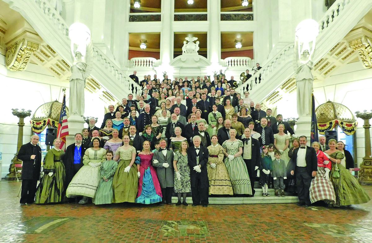 The 15th Annual Civil War Preservation Ball dancers in the Pennsylvania State Capitol.