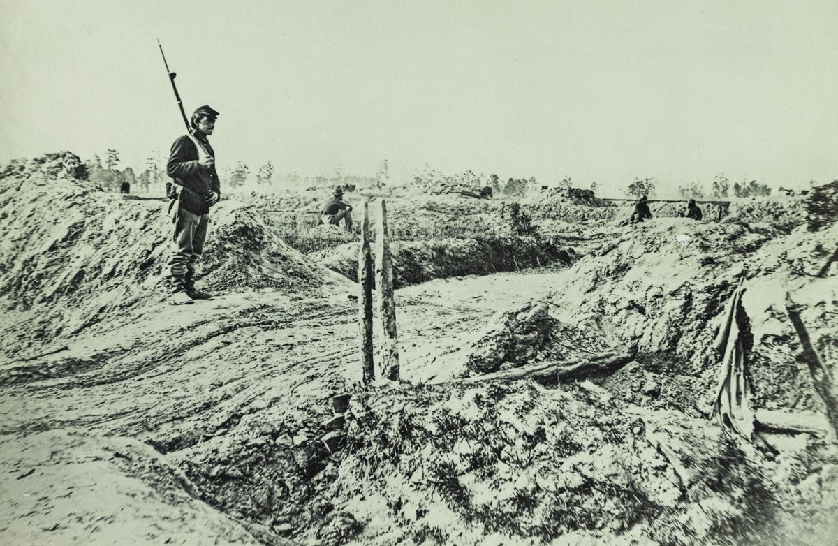 Rifle pits at Petersburg, Va. Private John W. Bailey was mortally wounded at Petersburg on June 18, 1864.