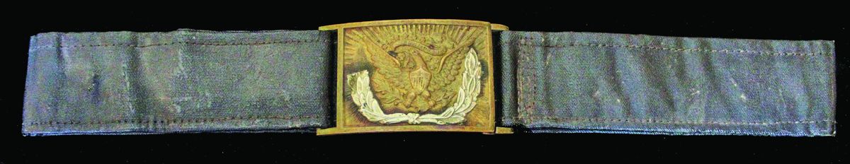 U.S. Model 1851 Sword Belt Plate mounted on a Confederate manufactured painted canvas belt. (Shannon Pritchard)
