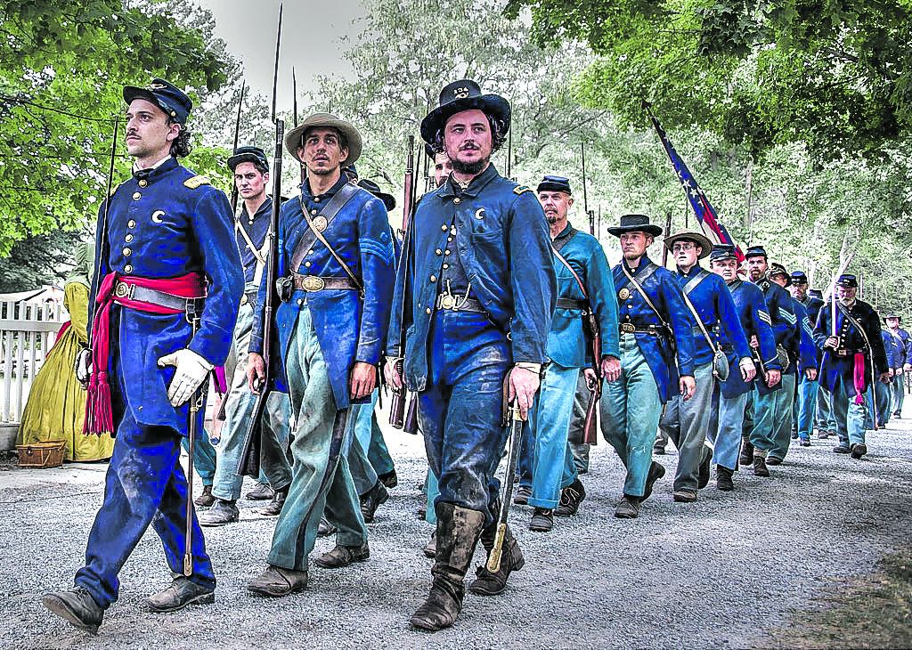 134th NY, Co. A, marching through Old Genesee Village.