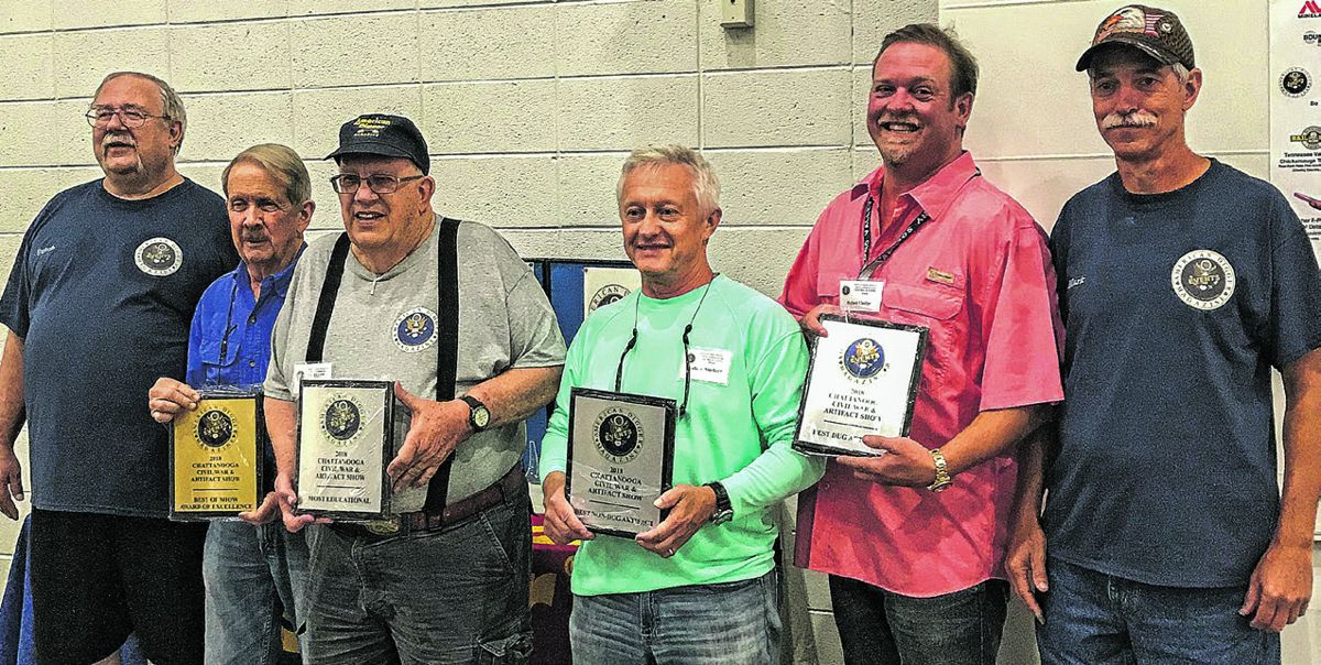 Award winners L-R: Best of Show, Bill Blackman; Most Educational, Charlie Harris; Best Non Dug Artifact, Wallace Markert; Best Dug, Rafael Eledge.