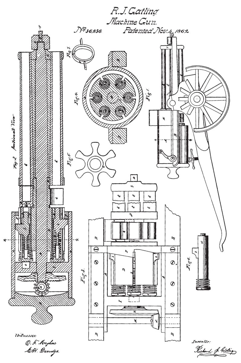 Richard Gatling’s United States Patent No. 36,836, for his machine gun.