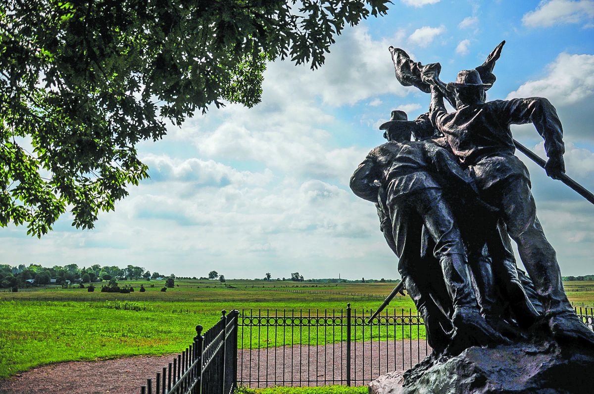 The North Carolina monument at Gettysburg, looking toward Cemetery Ridge.