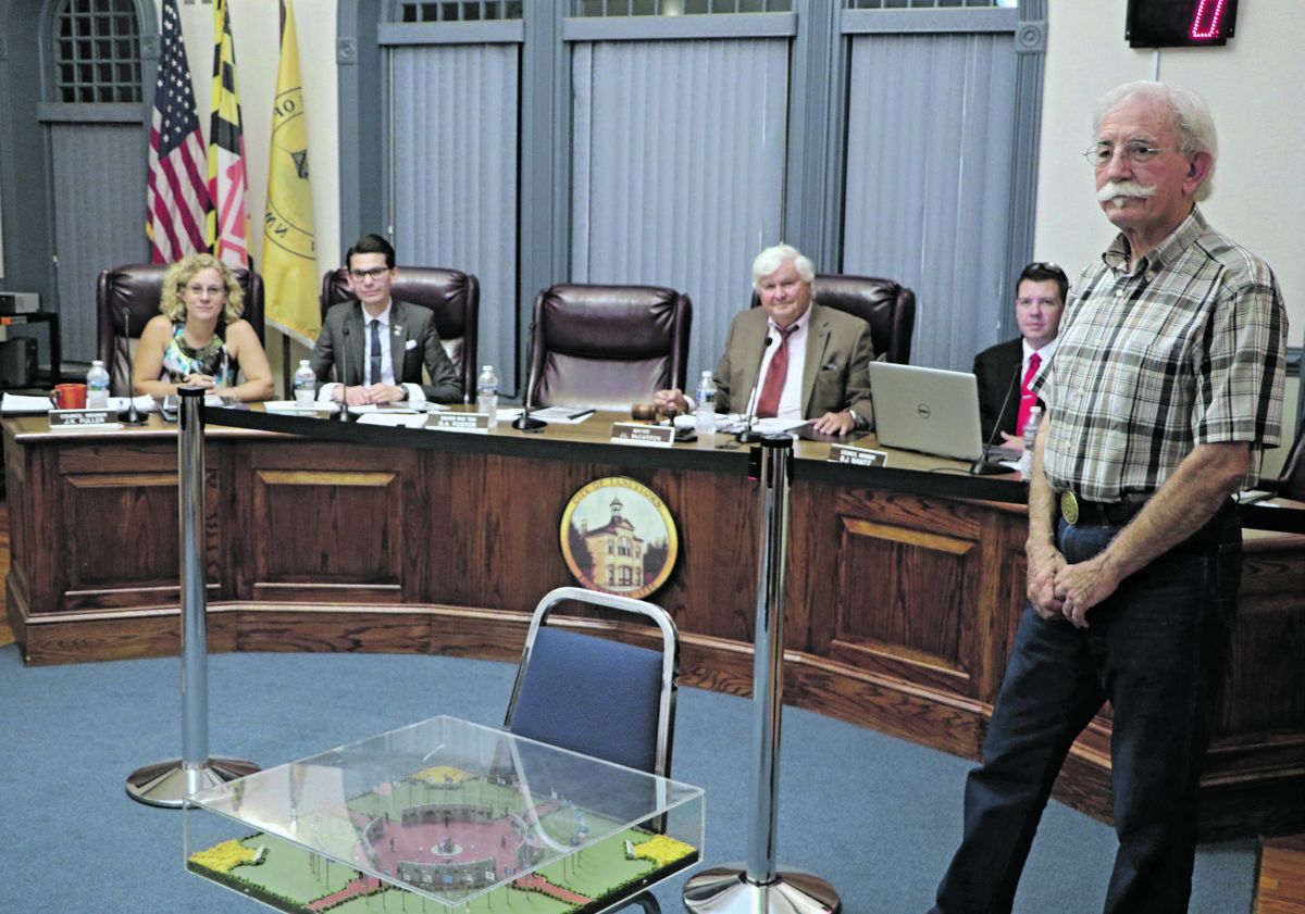 Casteel testifying at a Taneytown Borough Council meeting.