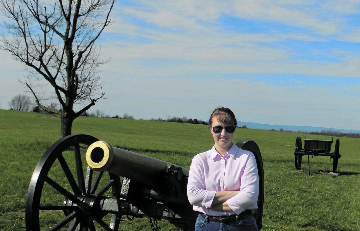 Sarah at New Market Battlefield while she was researching her upcoming ECW book Call Out the Cadets: The Battle of New Market.