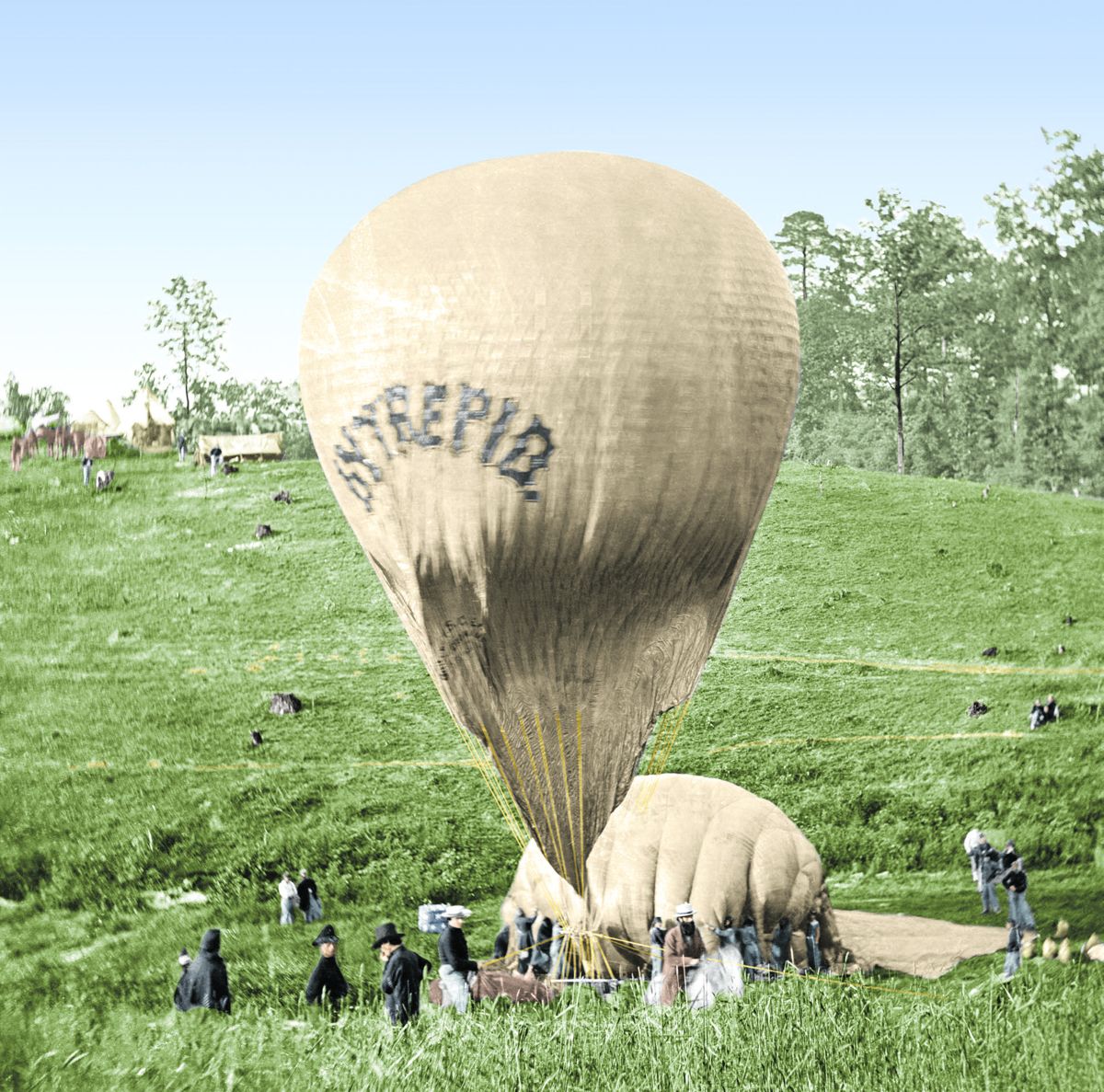Prof. Lowe replenishing Intrepid from balloon Constitution; May 1862; Colorization © 2012 civilwarincolor.com courtesy civilwarincolor.com/cwn.