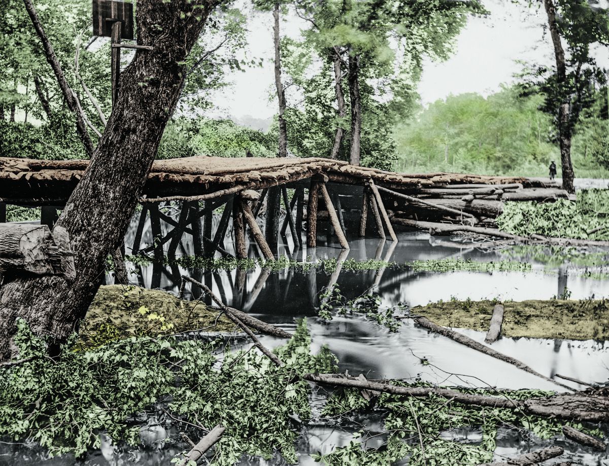 Bridge built by 15th NY Vol.; Chickahominy River, Va., May-August 1862; Colorization © 2012 civilwarincolor.com courtesy