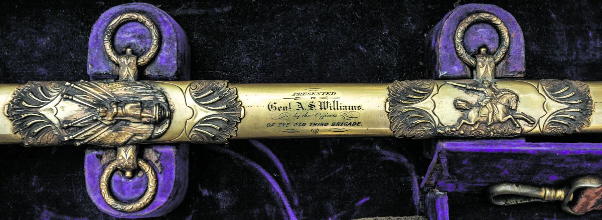 Engraved presentation on scabbard between mounts reads: PRESENTED / TO / GENl. A.S. Williams. / by the Officers / OF THE OLD THIRD BRIGADE.