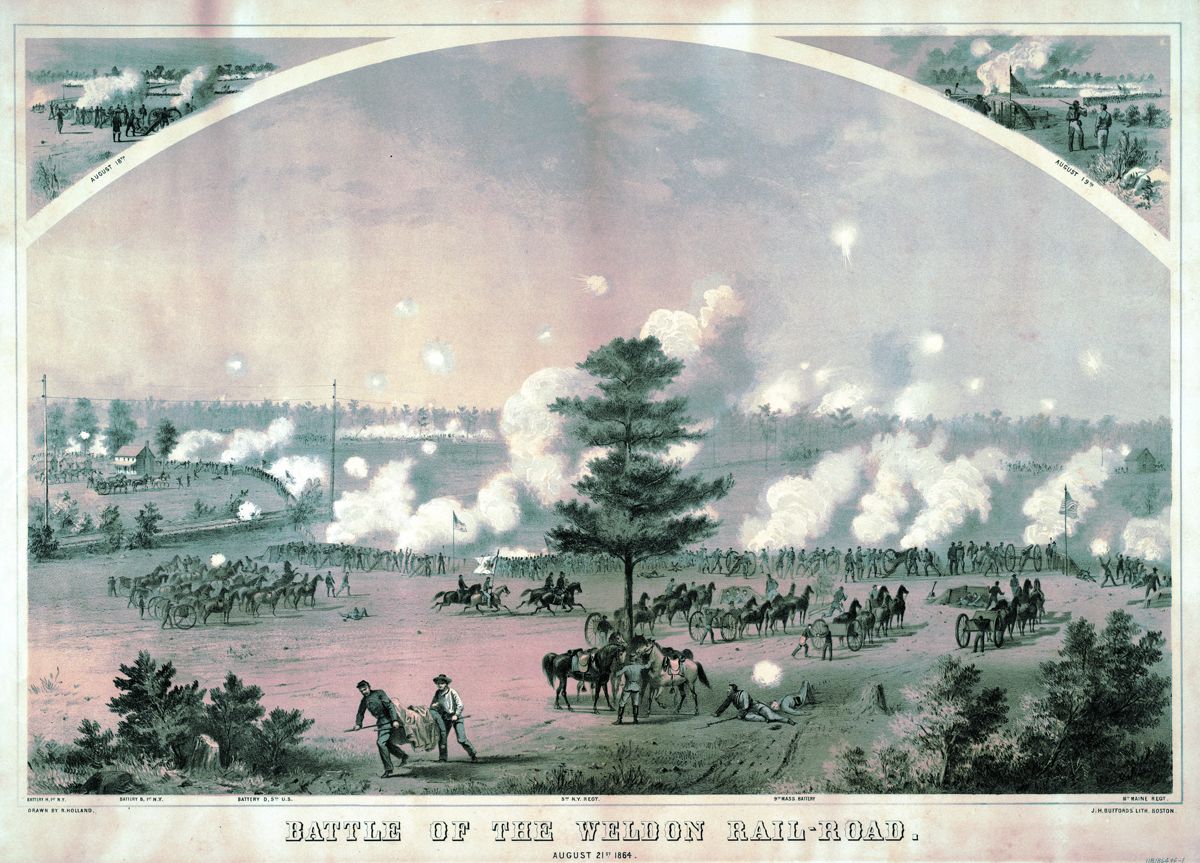 Battle of the Weldon Railroad August 21st, 1864. Drawn by R. Holland. J.H. Bufford’s Lith. Boston.