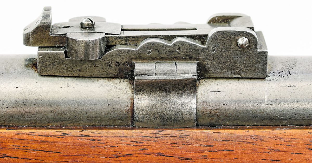 Close up of the unique clamping base 1859 pattern rear sight used on the M1857/59 Spanish Enfield rifle and rifle musket.
